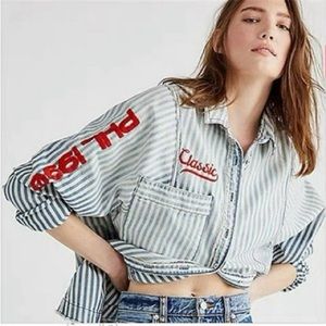 NWT We the Free People Retro embroidered Classic Pinup Railroad Stripe Button M